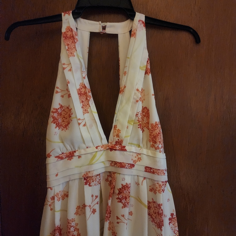 Spring/Summer Halter Dress by Estey Sz Med, cream & pink & red floral